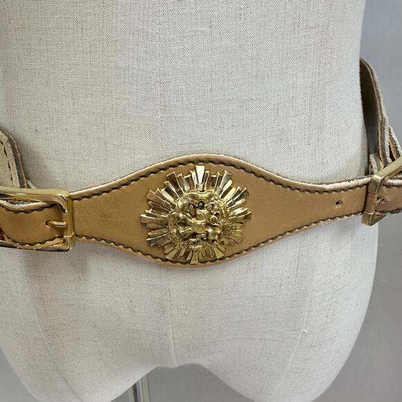 Vintage Suede Leather Waist Belt w/ Gold Lion Medallion Statement Size Large - Picture 10 of 15